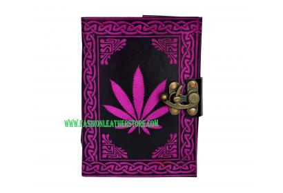 Celtic Book Of Shadow Handmade Leather Journal Leaf Pink With Black Color Book